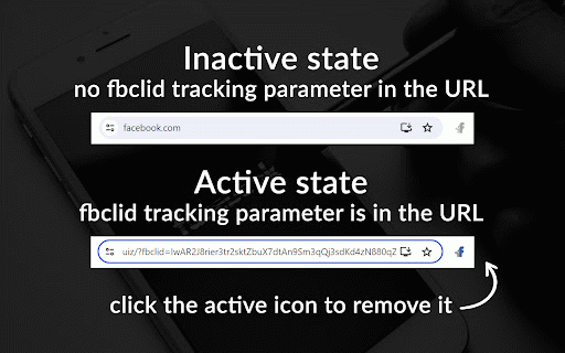 Remove FBCLIDs tracking parameter from URL :: Facebook adds ?fbclid= tracking parameter to every outbound link. This extension removes them easily by a single click.
