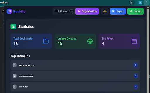 Bookify :: Smart bookmark management with intelligent search, folder organization, CSV/JSON import/export, reading list, and modern interface