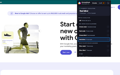 ChromaCheck :: Simulate color blindness and run WCAG contrast audits on any webpage. Catch accessibility issues before your users do.
