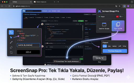 ScreenSnap Pro :: Sekme ve tam sayfa yakalama, düzenleme ve çoklu format dışa aktarma