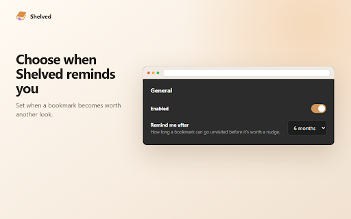 Shelved: Revisit Forgotten Bookmarks :: Tracks when you last visited your bookmarks and gently resurfaces the ones you saved and forgot.