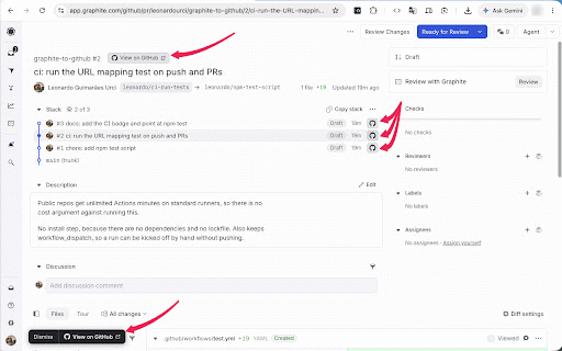 Open in GitHub for Graphite :: Adds a link from a Graphite pull request to the same pull request on GitHub.