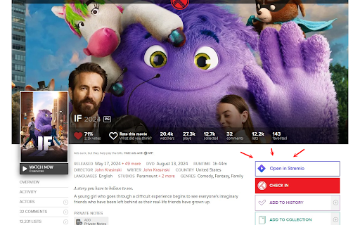 IMDB / Trakt Open in Stremio :: Allow you to open movies you see on IMDB or Trakt straight to your Stremio