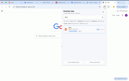Find My Tabs - Instant Tab Search :: Quickly search, find, and switch between open Chrome tabs without hunting through tab clutter.