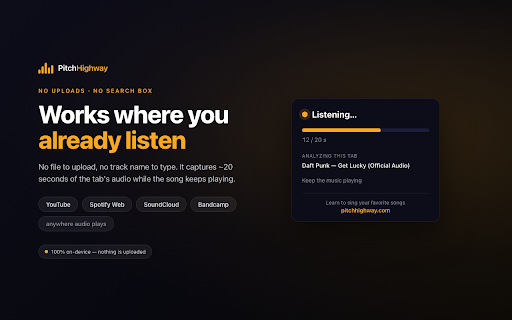 Song Key & BPM Finder — PitchHighway :: Find song key and BPM from music playing in a browser tab. Private analysis on your device. No uploads or account required.