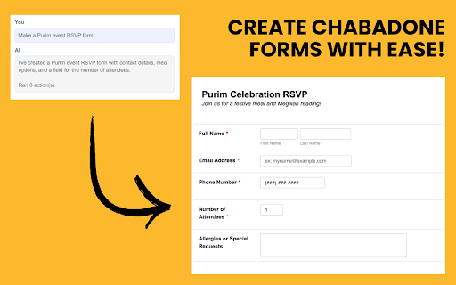 ChabadOne Form Builder AI :: AI-powered form builder assistant for ChabadOne publishing pages.