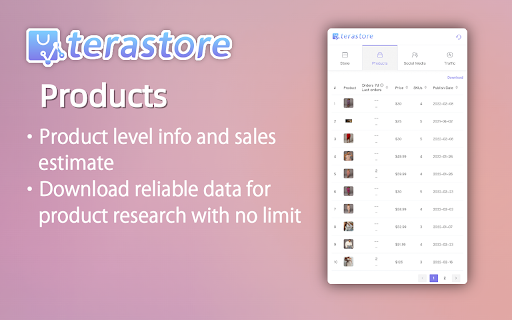 terastore :: Free Powerful Chrome Extension: Find market intelligence and track hit products of Shopify stores in one step.