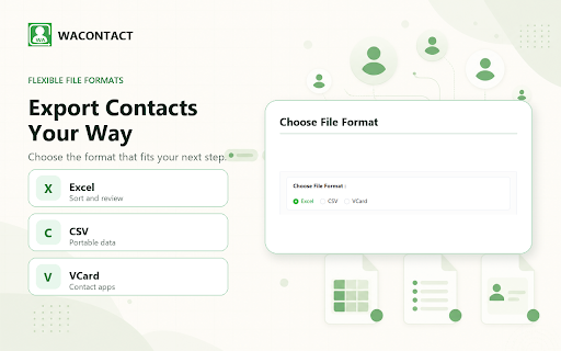 WAContact: WA Contact Export - Save Contacts to Excel/CSV/VCard :: Export WhatsApp contact to Excel, CSV or VCard, download group member and chat with media. Processed locally.