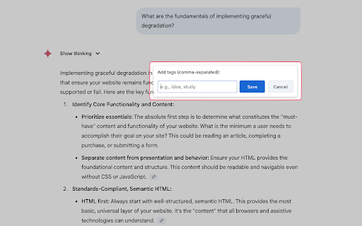 Gemini Bookmarks :: Bookmark, tag, and quickly find important responses in your Google Gemini conversations.