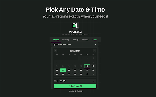 Tab Snooze & Organizer - PingLater :: Tab snooze extension to save tabs for later. Set reminders, organize tabs, and get notified. Beautiful tab manager for Chrome.