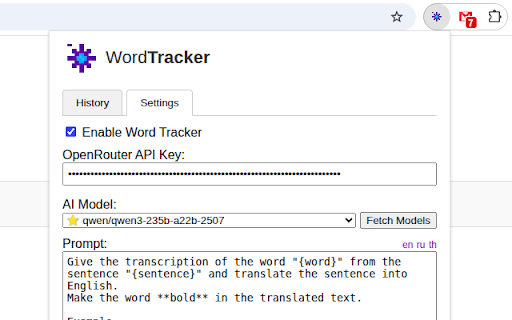 Word Tracker :: A tool that helps explain and remember unfamiliar words while browsing.