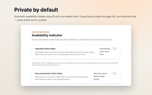Split for Hacker News :: Find and open Hacker News discussions for the current article.