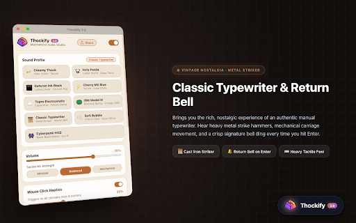 Thockify — Tactile Keyboard & Web Audio :: Tactile acoustic feedback, mechanical thocks, and speed-aware audio haptics for web typing.