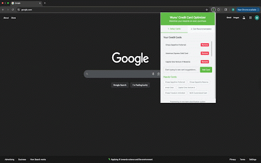 Wunu' - Real-time Credit Card Optimizer :: Optimize credit card usage for maximum rewards