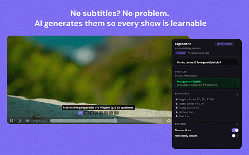 Legendario — Learn European Portuguese with films and series :: Learn European Portuguese with interactive subtitles, instant translations, and vocabulary practice
