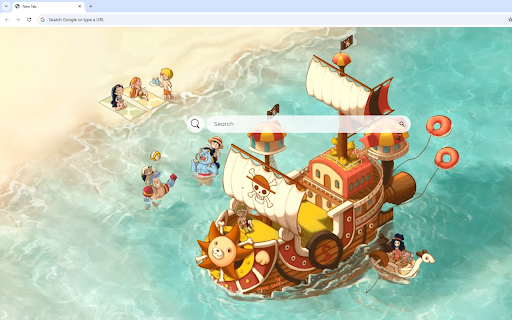 One Piece Live Wallpaper :: One Piece pirate ship on the beach, with One Piece characters having fun on the sand.