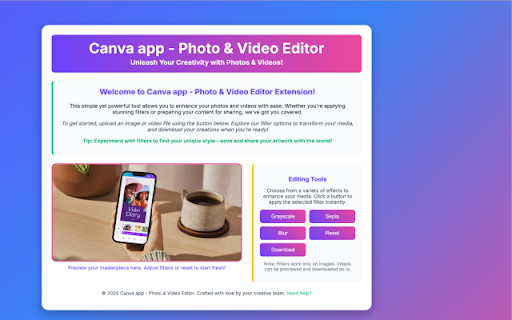 Canva app - Photo & Video Editor :: A simple photo and video editor with a modern design.