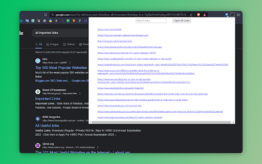 Link Voyager :: List and open all page links. Filter easily, skip common search URLs, and enhance browsing efficiency.