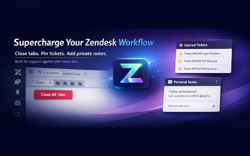 Zendesk Plus :: Supercharge your Zendesk — close all tabs, pin tickets, personal notes and more.