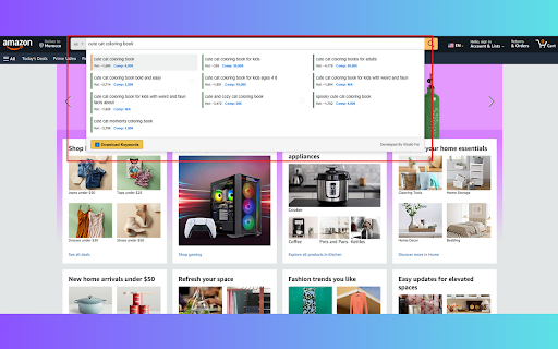 Ultra Amazon Suggestion Expander :: Enhances the Amazon search bar with advanced keyword suggestions.