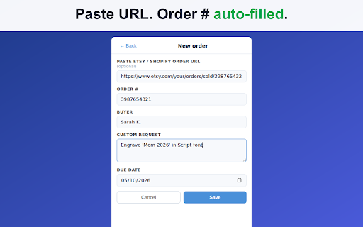 Custom Order Notes for Etsy — Buyer Request Tracker :: Etsy seller tool for custom order requests: track buyer notes, deadlines & status. Buy once, no subscription. Shopify too.