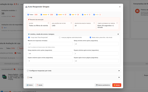 Auto Responder Shopee - EduhCommerce :: Responda avaliações da Shopee com respostas por nota, modo teste, filtros e progresso em tempo real.