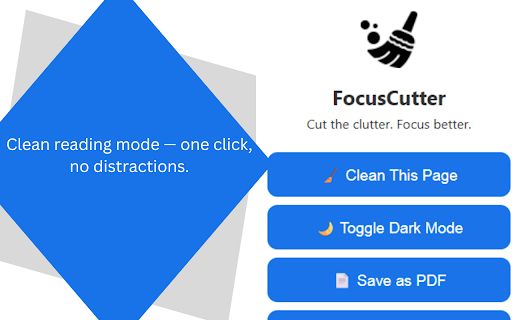 FocusCutter :: Cut the clutter. Focus better. Clean blog pages with 1 click + extra reading tools.