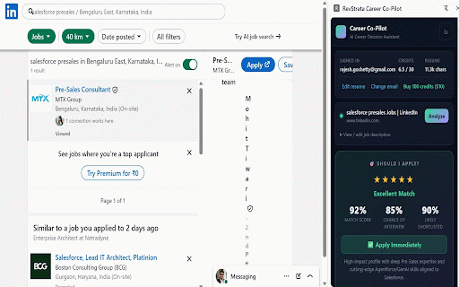 RevStrata Career Co-Pilot :: AI Career Copilot for LinkedIn, Indeed, Glassdoor, and Naukri with match score, skills gap, interview prep, and cover letter.