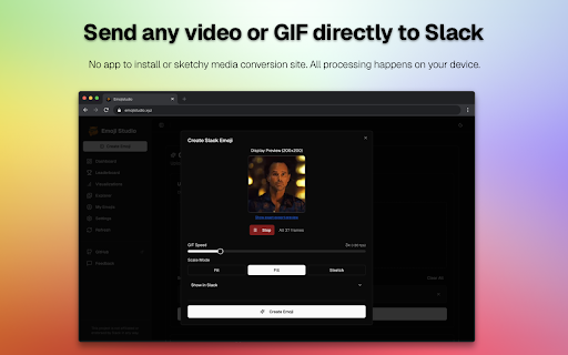 Emoji Studio for Slack :: Sync Slack emojis to Emoji Studio, create custom emojis from any image/video, and manage your workspace's emoji collection.