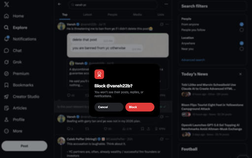 STFU for X :: Block an X post's author without repeating the native menu flow.
