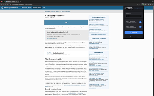 User Agent and JS Manager :: Advanced User-Agent switcher with per-site JavaScript and Cookie controls.