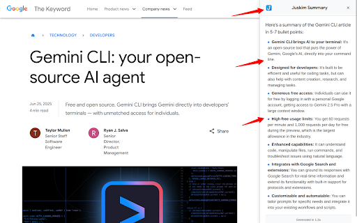 Juskim :: Detects articles & gives you a summary you can Just Skim!