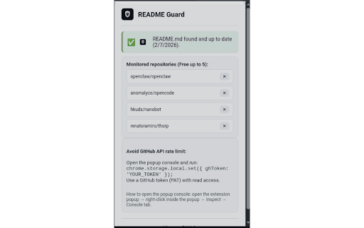 README Guard :: Notifies when your GitHub README is missing, outdated, or lacks badges