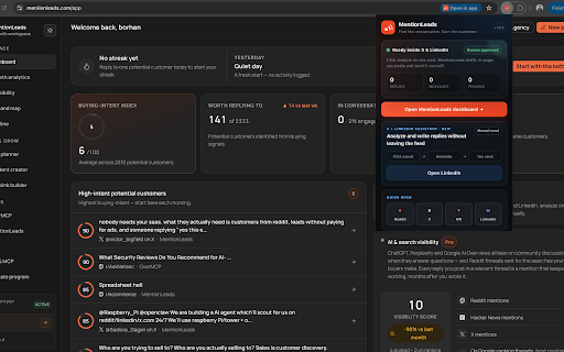 MentionLeads :: Find leads and prepare trusted replies on Reddit, X, Hacker News and LinkedIn. You always control the final send.