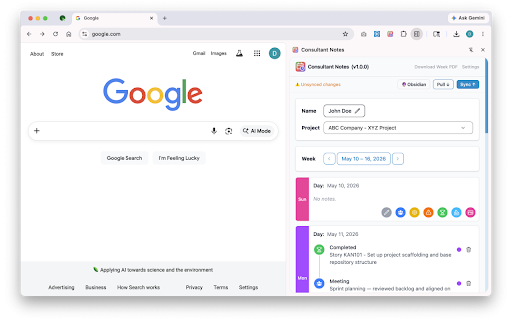 Consultant Notes :: Log your daily work and export clean, professional status reports for your clients or employers. 100% private and local-first.