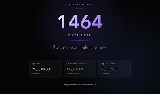 Age 30 Goal :: Replace your new tab with a beautiful countdown to your 30th birthday with daily affirmations.
