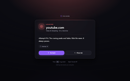 Focuser :: Blocks distracting sites so you stay focused. Enforces the block lists you set in the Focuser desktop app.