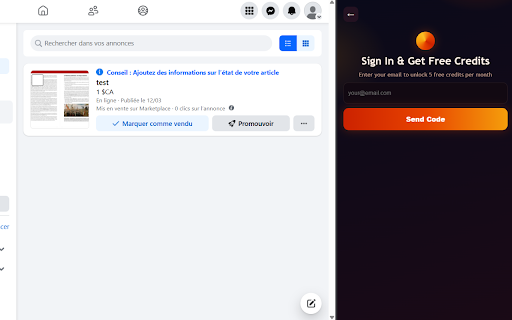 AutoListing – Facebook Marketplace Relister :: Quickly relist your Facebook Marketplace listings with one click. Select, repost, and manage your selling items from the sidebar.