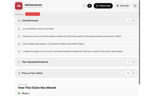 VAClaimAssist :: Track your VA disability claims — primary, supplemental, HLR & appeals — with smart caching and plain-English explanations.
