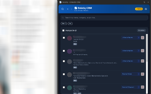 Relatiq - CRM for LinkedIn :: Manage LinkedIn contacts locally, organize pipelines, set follow-ups, and use message templates. 100% private & secure.
