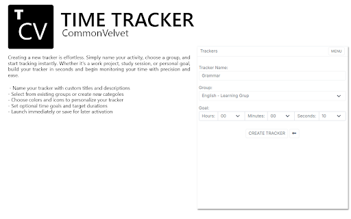 Time Tracker :: Begin monitoring your time instantly with Tracker by CommonVelvet
