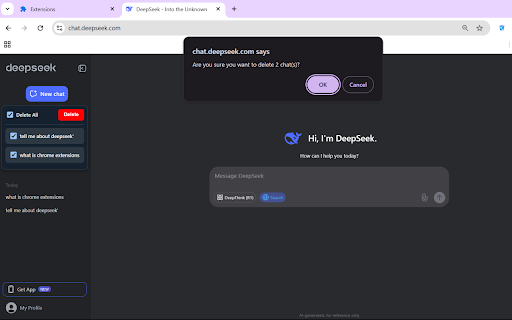 DeepSeek Chat Cleaner :: Install this extension to quickly delete individual, multiple, or all DeepSeek chats right from the DeepSeek page.