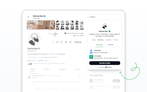 PeerView :: View Peerlist profiles directly on Twitter/X profile pages