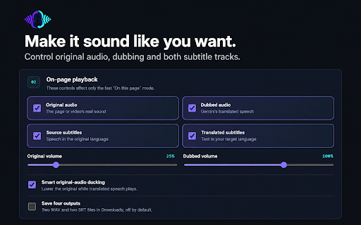 Avorythm — AI Live Dubbing & Subtitles :: Translate tab audio with AI: live dubbing, bilingual captions, independent audio mixing, and synchronized playback.