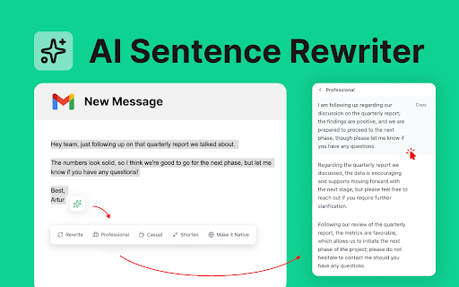 AI Sentence Rewriter :: Use AI sentence rewriter tool as text paraphraser and reworder for writing better sentences. Includes built-in grammar check.