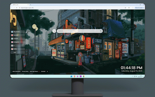 Japanese Pixel City Live Wallpaper :: Nostalgic Japanese street scene with glowing neon signs and cozy neighborhood shops.