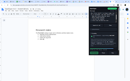 OpenTyper — Free Auto Typer for Docs, Slides & Word :: Types your draft into Google Docs, Slides, Word or any text box at human speed. Free, no account, nothing leaves your browser.