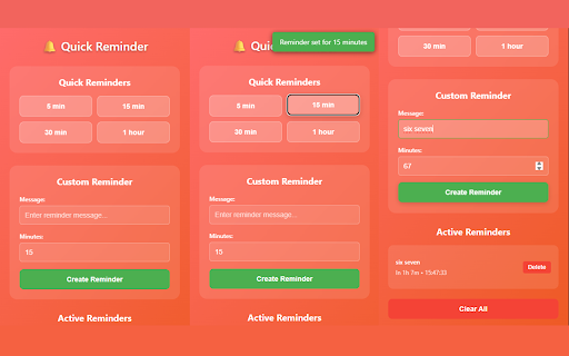 Quick Reminder :: Create quick reminders from any webpage. Right-click to set reminders with custom messages and timing.