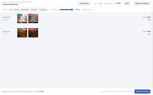 PhotoDeduper: Duplicate Photo Cleaner for Google Photos :: Find and delete duplicate photos in Google Photos, in place. On-device, trash-only, recoverable for 60 days.