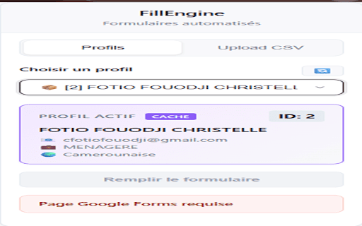 FillEngine :: Extension intelligente pour remplir automatiquement les formulaires Google avec vos données CSV personnalisées